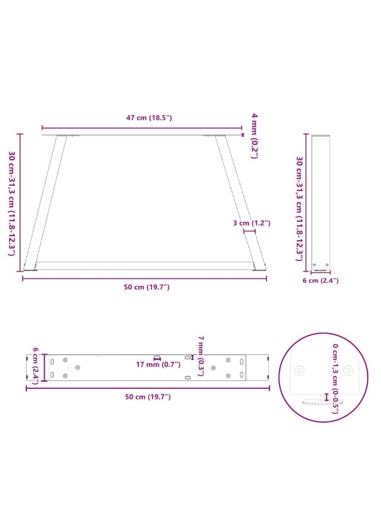 KOHVILAUA JALAD V-KUJULISED 2 TK, ANTRATSIITHALL, 50 X (30-31,3) CM, TERAS