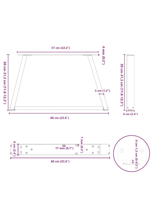 KOHVILAUA JALAD, V-KUJULISED, 2 TK, MUSTAD, 60 X (30–31,3) CM, TERAS