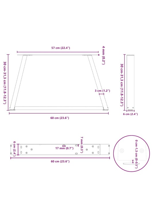 KOHVILAUA JALAD V-KUJULISED 2 TK, ANTRATSIITHALL, 60 X (30-31,3) CM, TERAS