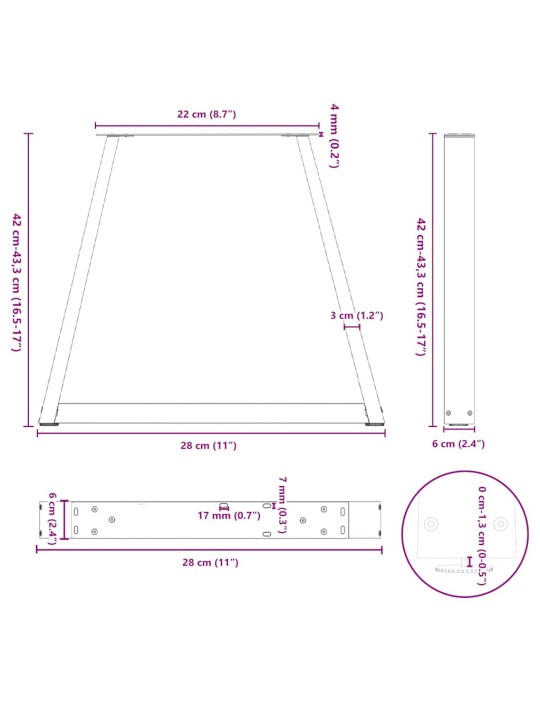 KOHVILAUA JALAD V-KUJULISED 2 TK, ANTRATSIITHALL, 28 X (42-43,3) CM, TERAS
