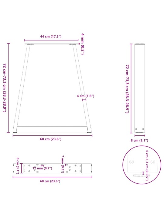 SÖÖGILAUA JALAD, V-KUJULISED, 2 TK, ANTRATSIITHALL, 60 X (72-73) CM, TERAS