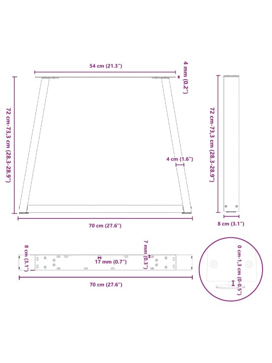 SÖÖGILAUA JALAD V-KUJULISED 2 TK, ANTRATSIITHALL, 70 X (72-73,3) CM, TERAS