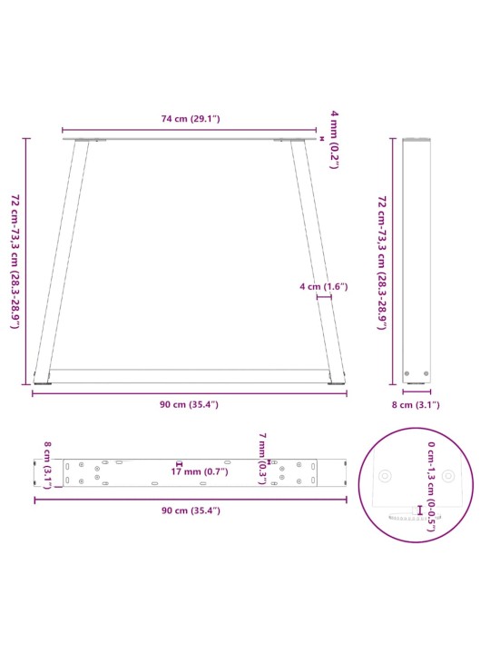 SÖÖGILAUA JALAD V-KUJULISED 2 TK, ANTRATSIITHALL, 90 X (72-73,3) CM, TERAS