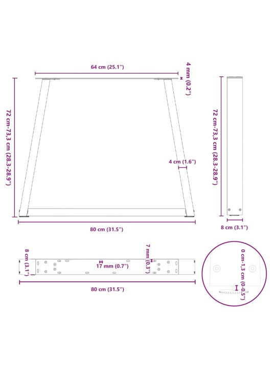 SÖÖGILAUA JALAD, V-KUJULISED, 3 TK, ANTRATSIITHALL, 80 X (72-73,3) CM, TERAS