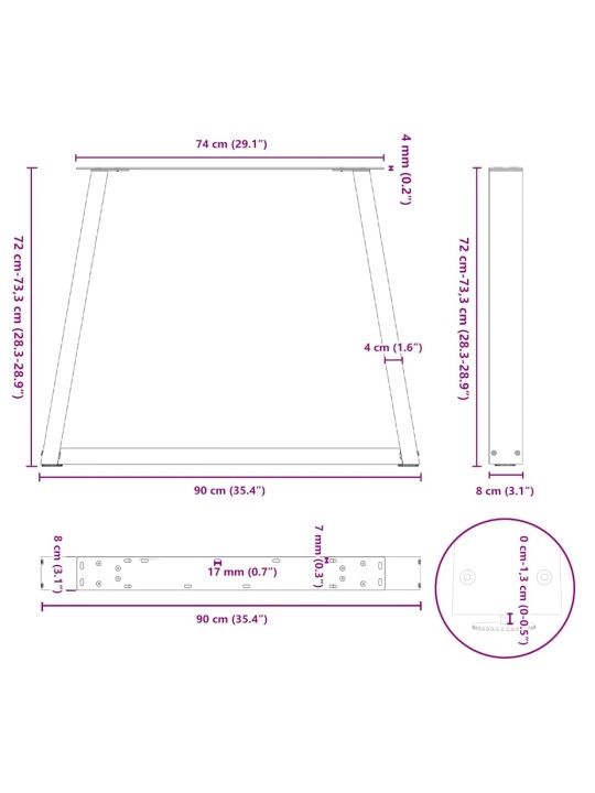SÖÖGILAUA JALAD V-KUJULISED, 3 TK, ANTRATSIITHALL, 90 X (72-73,3) CM, TERAS