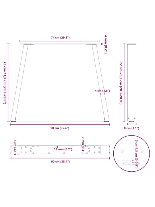 SÖÖGILAUA JALAD, V-KUJULISED, 3 TK, NATURAALNE TERAS, 90 X (72–73,3) CM, TERAS