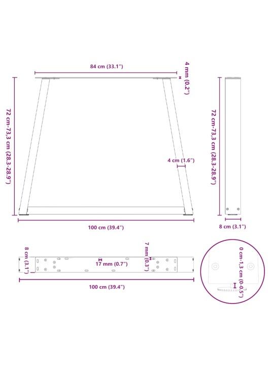 SÖÖGILAUA JALAD, V-KUJULISED, 3 TK, ANTRATSIITHALL, 100 X (72-73,3) CM, TERAS