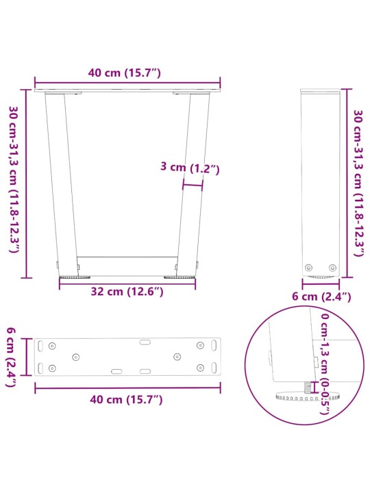 KOHVILAUA JALAD V-KUJULISED 2 TK, ANTRATSIITHALL, 40 X (30-31,3) CM, TERAS