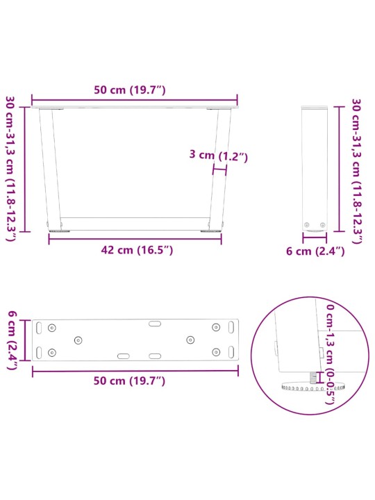 KOHVILAUA JALAD V-KUJULISED 2 TK, ANTRATSIITHALL, 50 X (30-31,3) CM, TERAS