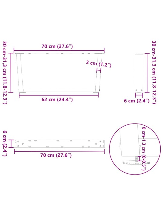 KOHVILAUA JALAD V-KUJULISED 2 TK, ANTRATSIITHALL, 70 X (30-31,3) CM, TERAS
