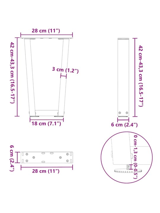 KOHVILAUA JALAD V-KUJULISED 2 TK, ANTRATSIITHALL, 28 X (42-43,3) CM, TERAS