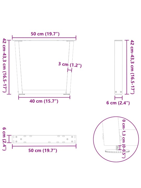 KOHVILAUA JALAD V-KUJULISED 2 TK, ANTRATSIITHALL, 50 X (42-43,3) CM, TERAS