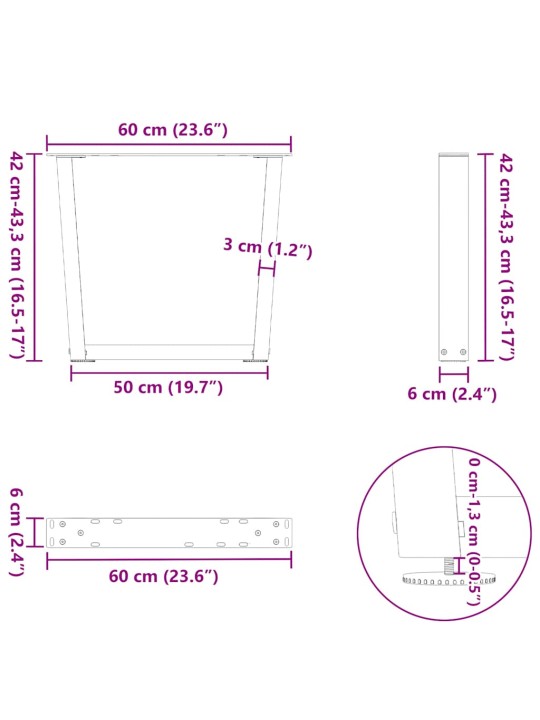 KOHVILAUA JALAD, V-KUJULISED, 2 TK, VALGED, 60 X (42-43,3) CM, TERAS