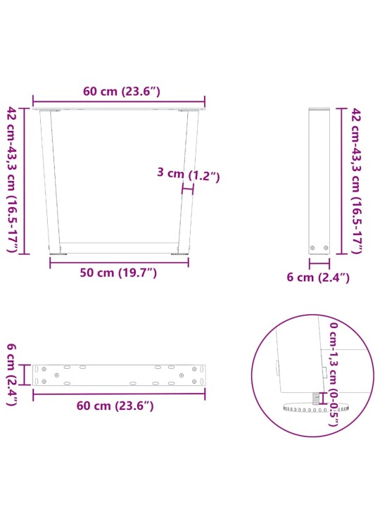 KOHVILAUA JALAD V-KUJULISED 2 TK, ANTRATSIITHALL, 60 X (42-43,3) CM, TERAS