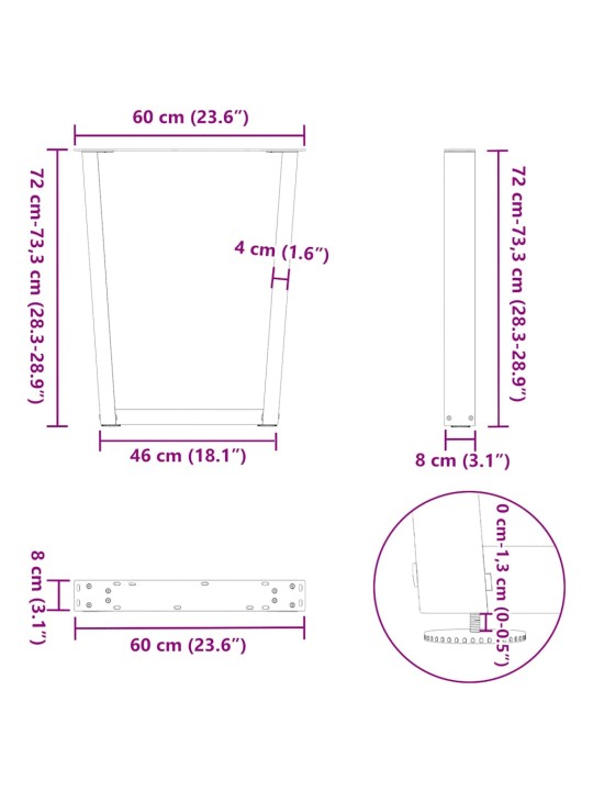 SÖÖGILAUA JALAD, V-KUJULISED, 2 TK, VALGED, 60 X (72–73,3) CM, TERAS