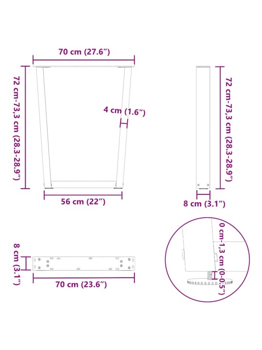 SÖÖGILAUA JALAD, V-KUJULISED, 2 TK, VALGED, 70 X (72–73,3) CM, TERAS