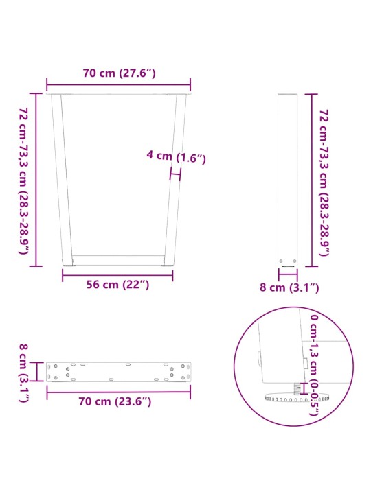 SÖÖGILAUA JALAD V-KUJULISED 2 TK, ANTRATSIITHALL, 70 X (72-73,3) CM, TERAS