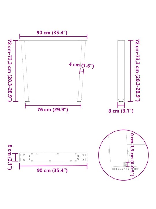 SÖÖGILAUA JALAD, V-KUJULISED, 2 TK, VALGED, 90 X (72–73,3) CM, TERAS