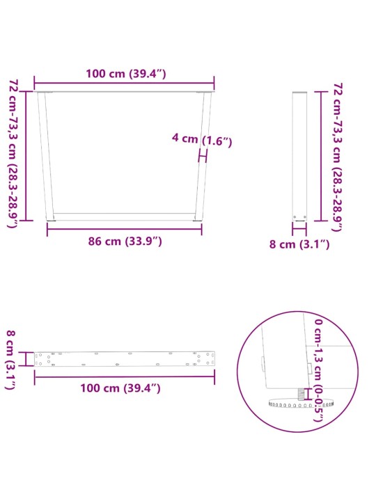 SÖÖGILAUA JALAD V-KUJULISED, 2 TK, VALGED, 100 X (72–73,3) CM, TERAS