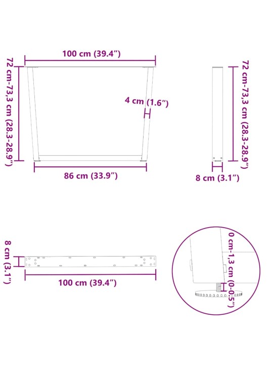SÖÖGILAUA JALAD V-KUJULISED 2 TK, ANTRATSIITHALL, 100 X (72-73,3) CM, TERAS