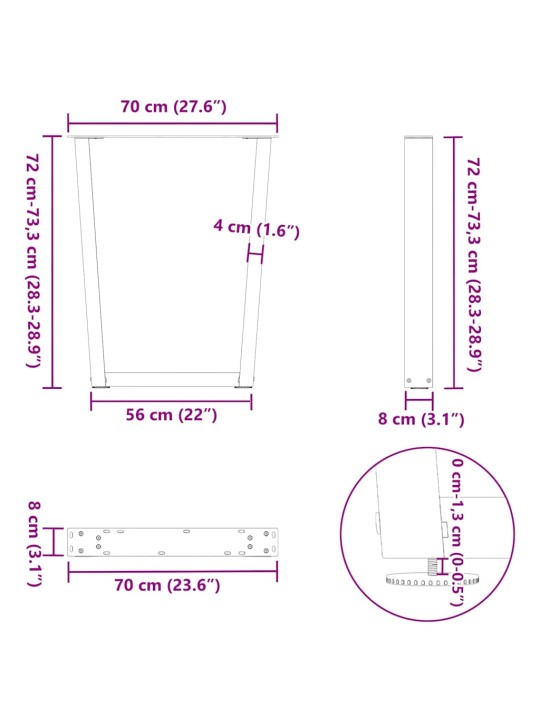 SÖÖGILAUA JALAD, V-KUJULISED, 3 TK, VALGED, 70 X (72–73,3) CM, TERAS