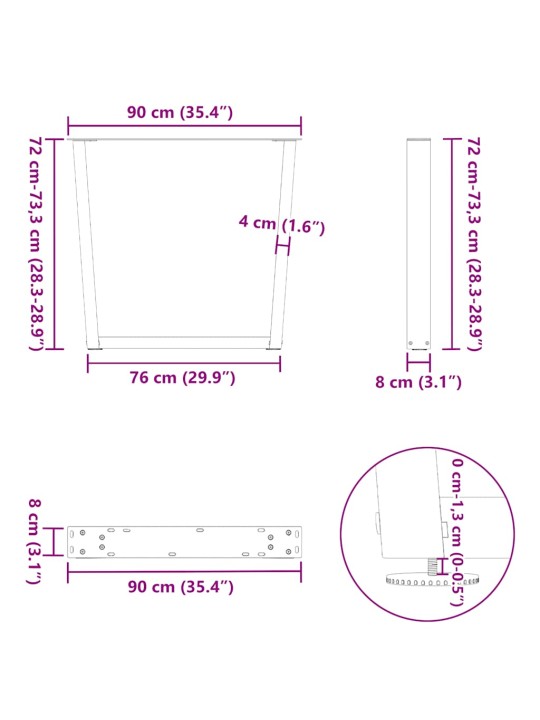 SÖÖGILAUA JALAD, V-KUJULISED, 3 TK, VALGED, 90 X (72–73,3) CM, TERAS