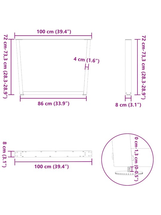 SÖÖGILAUA JALAD, V-KUJULISED, 3 TK, ANTRATSIITHALL, 100 X (72-73,3) CM, TERAS
