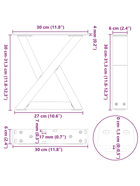 KOHVILAUA JALAD 2 TK, NATURAALNE TERAS, 30 X (30–31,3) CM, TERAS