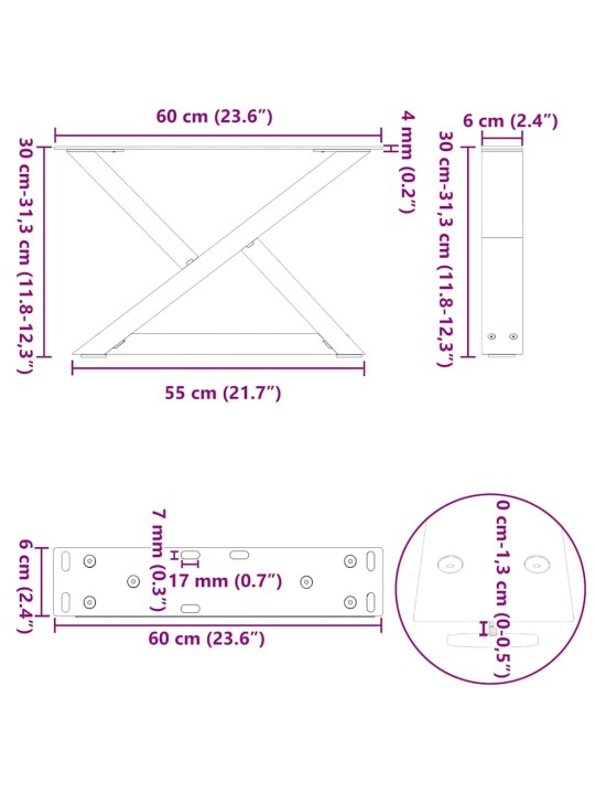 KOHVILAUA JALAD 2 TK, ANTRATSIITHALL, 60 X (30-31,3) CM, TERAS