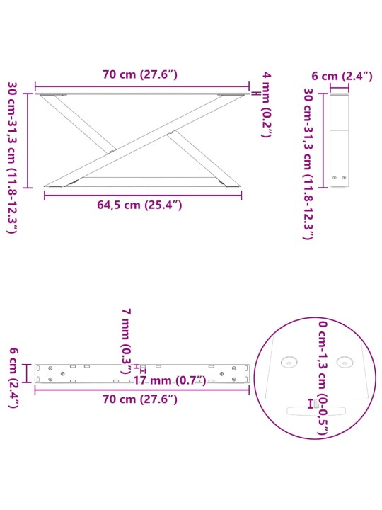 KOHVILAUA JALAD 2 TK, ANTRATSIITHALL, 70 X (30–31,3) CM, TERAS