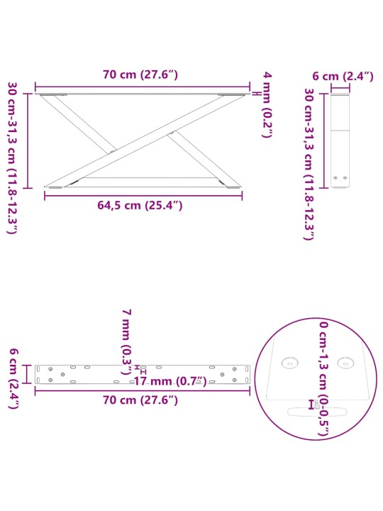 KOHVILAUA JALAD 2 TK, NATURAALNE TERAS, 70 X (30–31,3) CM, TERAS