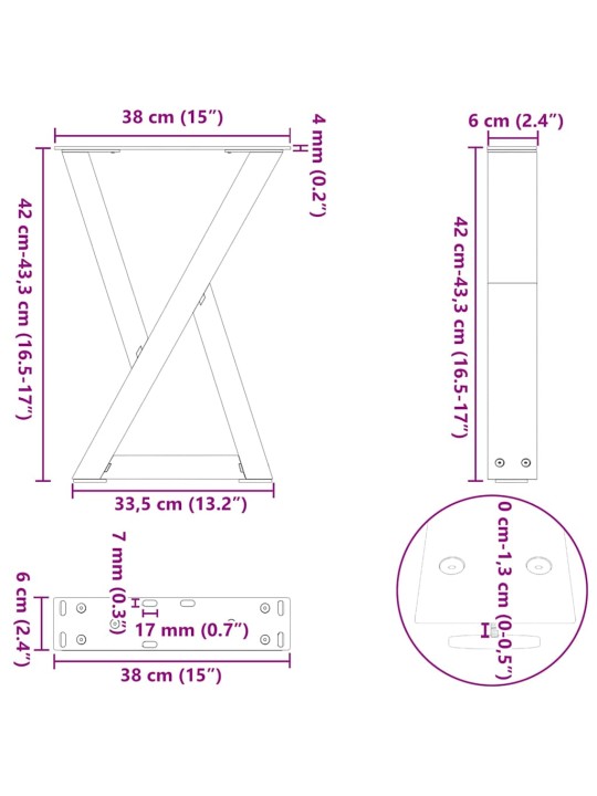 KOHVILAUA JALAD 2 TK VALGED 38 X (42-43,3) CM TERASEST