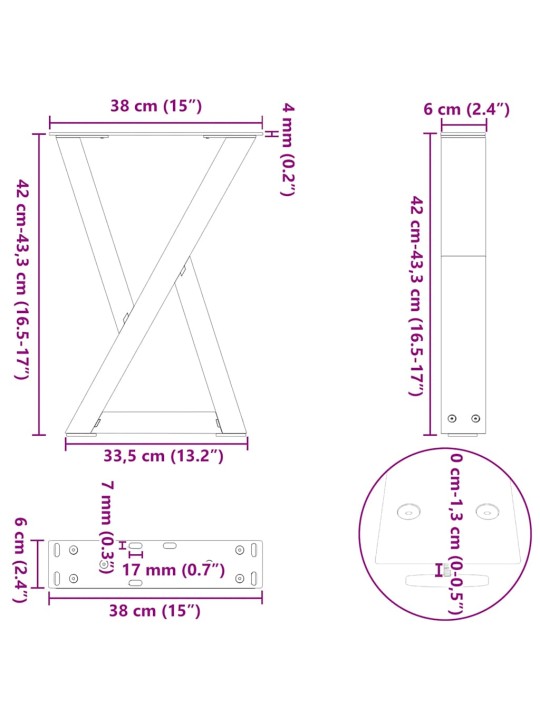 KOHVILAUA JALAD 2 TK, NATURAALNE TERAS, 38 X (42–43,3) CM, TERAS