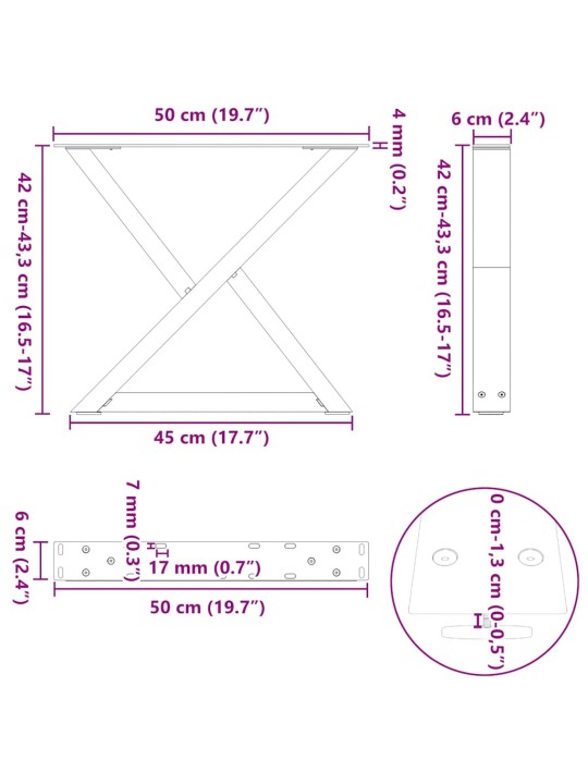 KOHVILAUA JALAD 2 TK, ANTRATSIITHALL, 50 X (42-43,3) CM, TERAS