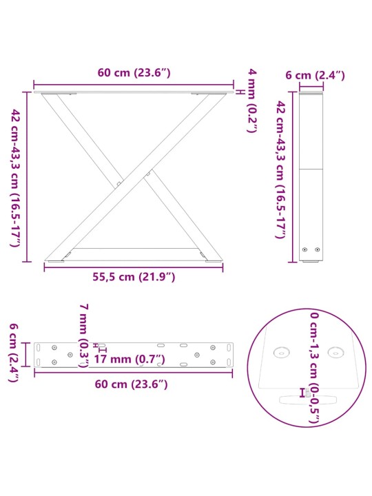 KOHVILAUA JALAD 2 TK VALGED 60 X (42-43,3) CM TERASEST