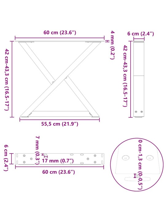 KOHVILAUA JALAD 2 TK, ANTRATSIITHALL, 60 X (42-43,3) CM, TERAS