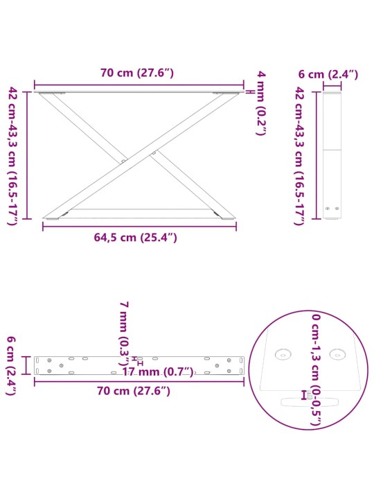 KOHVILAUA JALAD 2 TK, ANTRATSIITHALL, 70 X (42-43,3) CM, TERAS