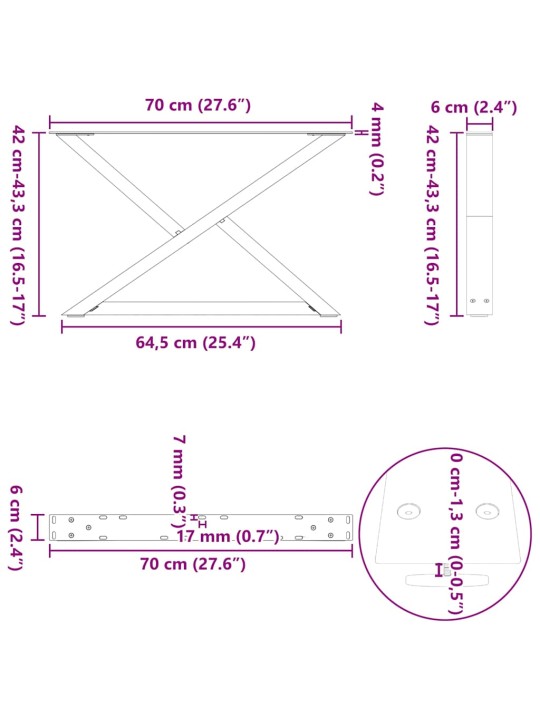 KOHVILAUA JALAD 2 TK, NATURAALNE TERAS, 70 X (42–43,3) CM, TERAS
