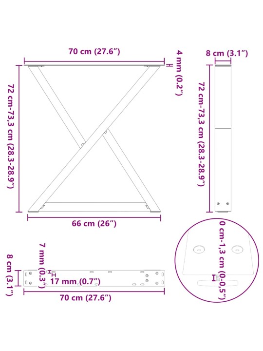SÖÖGILAUA JALAD 2 TK MUSTAD 70 X (72-73,3) CM TERASEST