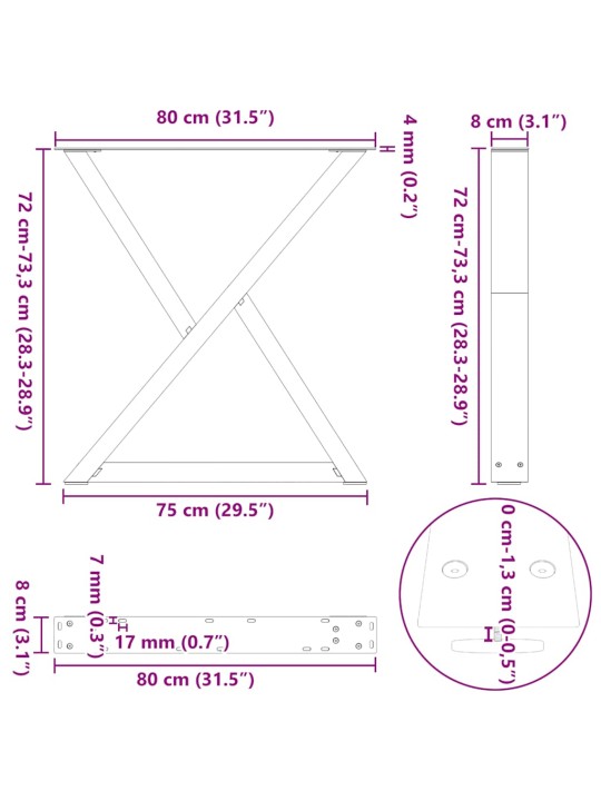 SÖÖGILAUA JALAD 2 TK, NATURAALNE TERAS, 80 X (72–73,3) CM, TERAS