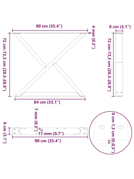 SÖÖGILAUA JALAD 2 TK MUSTAD 90 X (72-73,3) CM TERASEST
