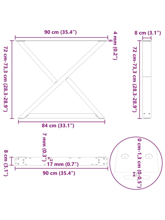 SÖÖGILAUA JALAD 2 TK VALGED 90 X (72-73,3) CM TERASEST