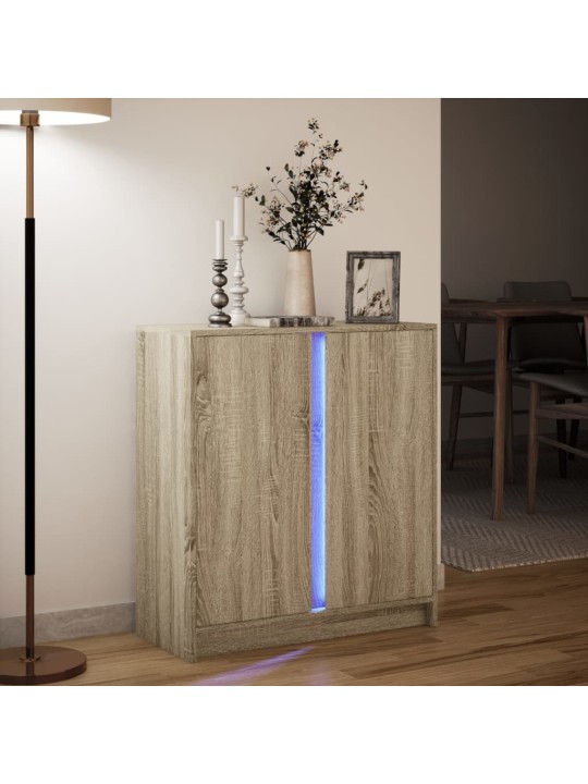 Puhvetkapp LED-tulega, sonoma tamm, 77x34x85 cm, tehispuit