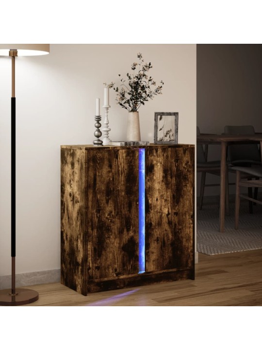 Puhvetkapp LED-tulega, suitsutatud tamm, 77x34x85 cm tehispuit