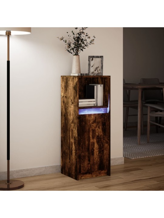 Puhvetkapp LED-tulega, suitsutatud tamm, 38x34x100 cm tehispuit