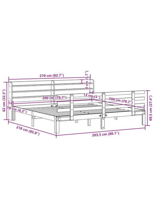 Voodiraam peatsiga ilma madratsita valge 200x200 cm