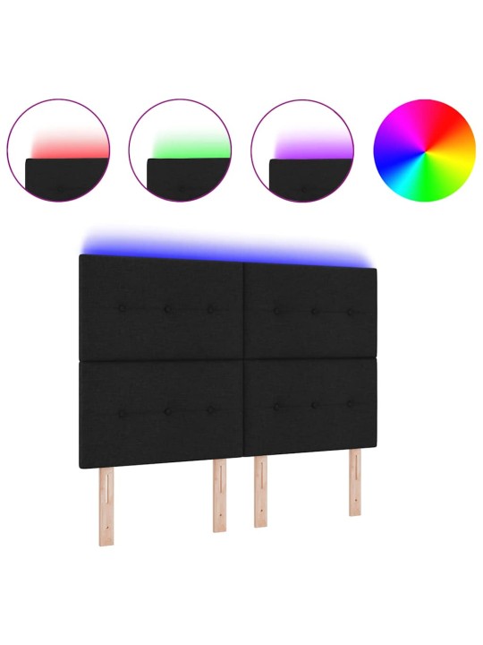 Voodipeats LED tuledega manuaalne must 144 cm kangas
