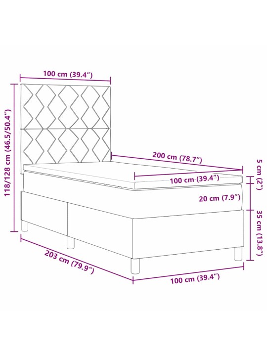 Kontinentaalvoodi madratsi ja peatsiga must 100 x 200 cm kangas