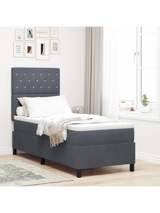 Kontinentaalvoodi madratsi ja peatsiga tumehall 80 x 200 cm samet