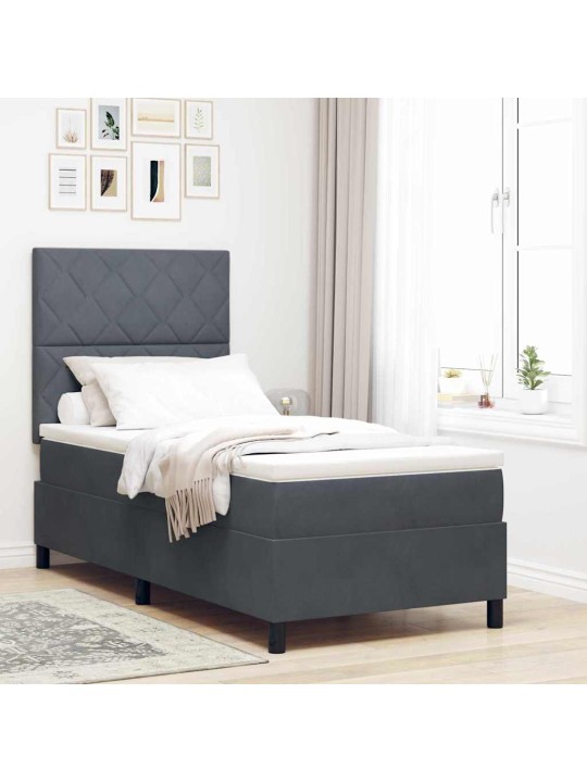 Kontinentaalvoodi madratsi ja peatsiga tumehall 90 x 200 cm samet